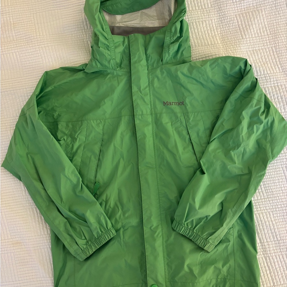 Marmot Green Raincoat Lightweight Water-Resistant Hooded